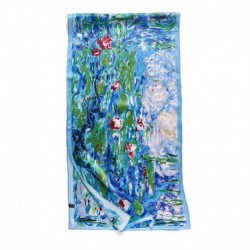 100% Silk Scarf, Oblong, With Hand Rolled Edges, Claude Monet, Sleeping Water Lilies