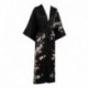 Grace Silk 100% Silk Long Robe Kimono, Winter Plum Blossom, Black