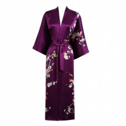 Grace Silk 100% Silk Long Robe Kimono, Winter Plum Blossoms, Purple