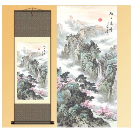 Grace Art Asian Wall Scroll, Beautiful Mountain River Sunrise